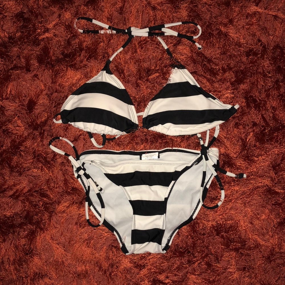 Black & White Striped Bikini